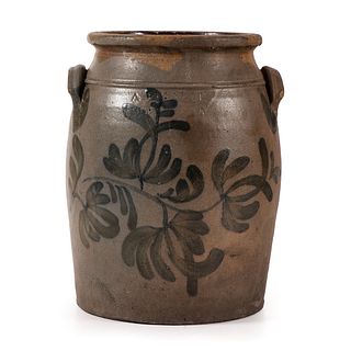 A Four Gallon Stoneware Jar with Freehand Cobalt Decoration