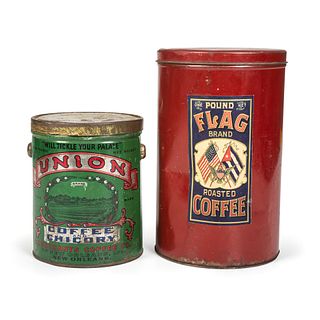 Two Coffee Tins, Union and Flag Brand
