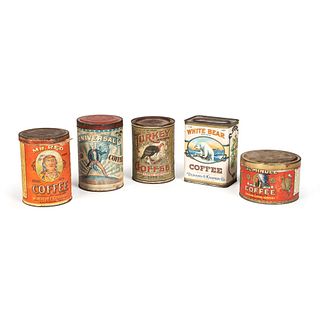Five Chicago Coffee Tins 