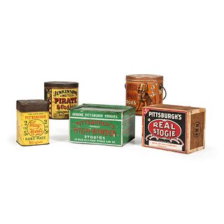 Four Pittsburgh Stogie Tins and Box