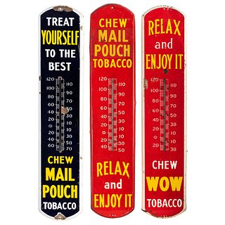 Three Tin Tobacco Advertising Thermometer Signs