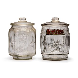 Two Planters Peanuts Molded Glass Covered Display Jars