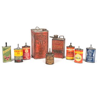 Seven Gun Oil Tins and Two Mechanical Oil Tins