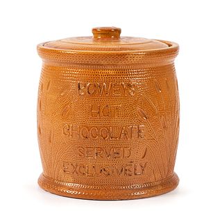 A Rare Bowey's Hot Chocolate Stoneware Advertising Jar