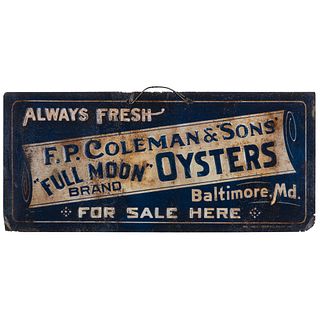 An F. P. Coleman & Sons Oysters and George's Whole Hog Sausage Metal Advertising Signs