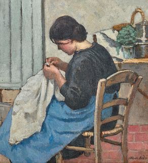 ALBERT ANDRE, (French, 1869-1954), Jeune femme cousant, 1914