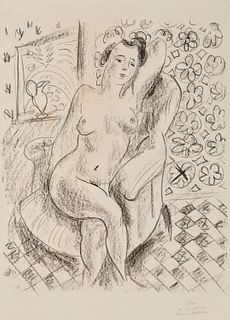 HENRI MATISSE, (French, 1869-1954), Nu au fauteuil sur fond moucharabieh (D. 470), 1925