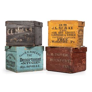Four Painted and Stenciled Wood Advertising Crates