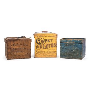 Three Stenciled and Painted Wood Advertising Crates
