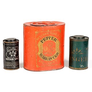 Three Large Stenciled Spice Tins 