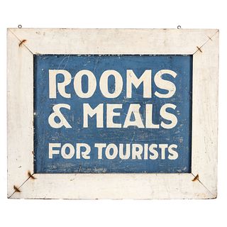 A Rooms and Meals Painted Metal Sign