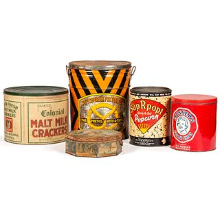 Five Snack Tins, Mostly Pennsylvania Brands