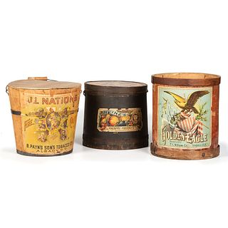 Three Wooden Advertising Buckets