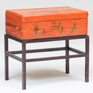 Chinese Red Lacquer and Parcel-Gilt Storage Box