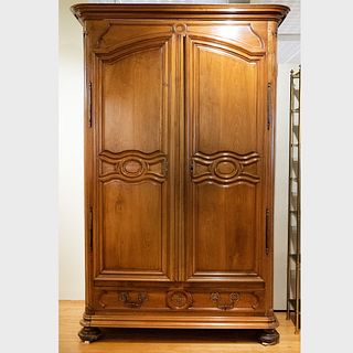 Large Louis XV Provincial Metal-Mounted Walnut Armoire