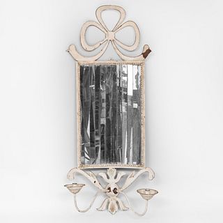Large White Painted TÃ´le and Mirrored Glass Two Light Wall Sconce