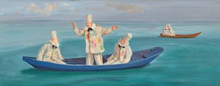 CLAUDE HARRISON, (English, 1922-2009), Blue Boatmen, 1980