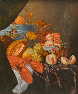 AMERICAN SCHOOL, (mid 19th century), Still Life with Lobster and Fruit