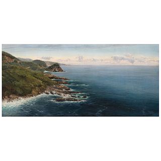 RAYMUNDO MARTÍNEZ, Acapulco, Signed and dated 30-VII-58 front and back, Oil on canvas, 27.1 x 59" (69 x 150 cm)
