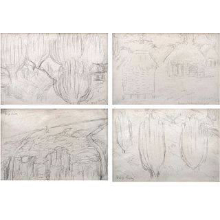 DIEGO RIVERA, Untitled, Signed, Graphite pencil on paper, 3.7 x 5.3" (9.5 x 13.7 cm) each, Pieces: 4
