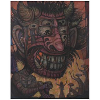 JORGE GONZÁLEZ CAMARENA, El diablo, Signed on front, Signed and dated 1968 on back, Oil on canvas, 39.3 x 31.4" (100 x 80 cm), Certificate