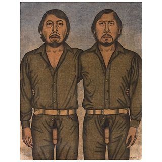 NAHUM B. ZENIL, Los amigos, Signed and dated 90, Mixed technique on paper, 20.4 x 15.6" (52 x 39.7 cm)