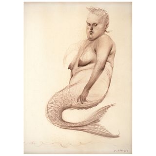 ROBERTO FABELO, Sirena, Signed and dated 1989, Sanguine on paper, 18.1 x 13.3" (46 x 34 cm)