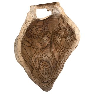 EMILIANO GIRONELLA PARRA, Los ojos son los locos del corazón, Signed and dated 2020, Carved in wood, 76.7 x 50.7 x 4.3" (195 x 129 x 11 cm), Certifica