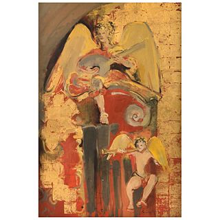 CARMEN PARRA, Órgano de la catedral, Signed, Oil and gold leaf on canvas, 59.2 x 39.3" (150.5 x 100 cm)