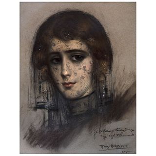 ALFREDO RAMOS MARTÍNEZ, Retrato de la Señora de Sánchez Juárez, Signed and dated 1915, Pastels on paper, 17.1 x 12.9" (43.5 x 33 cm), Document