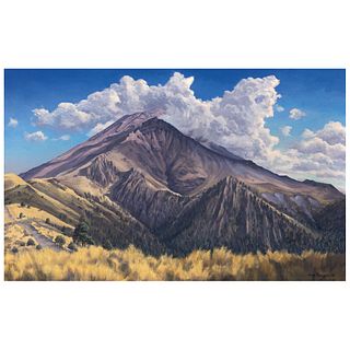 JORGE OBREGÓN, Popocatépetl y Nexpayantla, Signed and dated 20 front and back, Oil on canvas, 19.6 x 31.4" (50 x 80 cm), Certificate