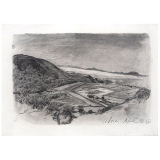 DR. ATL, Valle de México, Signed and dated 1937, Charcoal and gouache on paper, 7 x 9.8" (18 x 25 cm)