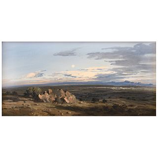 RAYMUNDO MARTÍNEZ, Valle de México, Signed, Oil on canvas, 11.8 x 23.6" (30 x 60 cm)