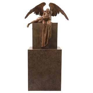 JORGE MARÍN, Abrazo II, Signed, Bronze sculpture 7/10 on metal base, 35 x 38.1 x 10" (89 x 97 x 25.5 cm), Certificate