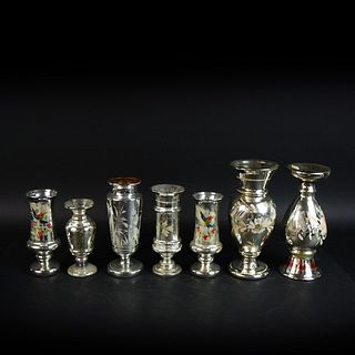 Seven (7) Mercury Glass Vases