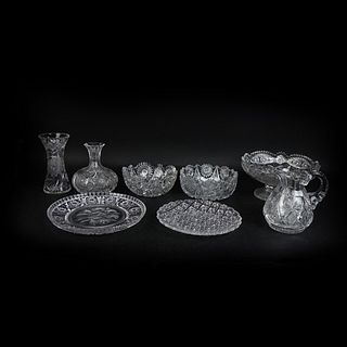Eight (8) Etched Brilliant Glass Tableware