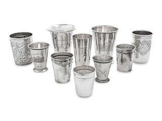 Ten Continental Silver Beakers