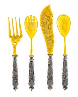 A German Silver and Gilt Metal Four-Piece Serving Set