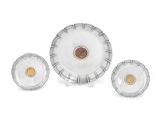 Three Bulgari Silver and Ancient Coin-Inset Dishes