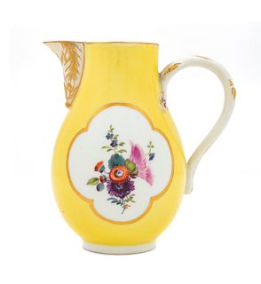 A Meissen Painted and Parcel Gilt Yellow Ground Porcelain Milk Jug
