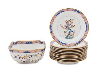 A Set of Twelve Spode Painted and Parcel Gilt Porcelain Dinner Plates