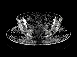 An Etched Glass Serving Bowl and Platter