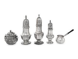 A Group of Five English Silver Table Articles