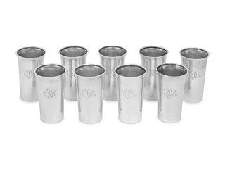 A Set of Nine American Silver Tumblers