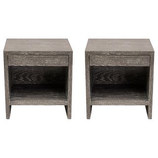 Custom Pair of Cerused Oak Bedside Tables