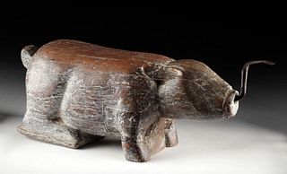 Late 19th C. Thai Wood Coconut Grater - Pig