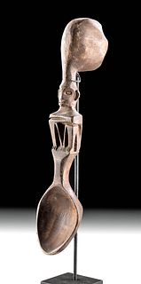 19th C. Ifugao Wood Ritual Spoon - Thinker Figure