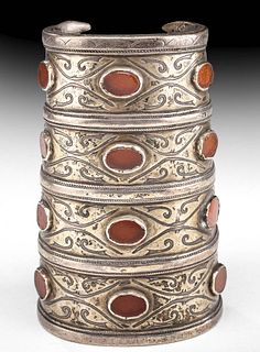 19th C. Turkoman Silver and Carnelian Bracelet