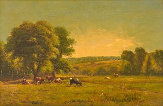 JAMES McDOUGAL HART, (American, 1828-1901), Pasture with Cows
