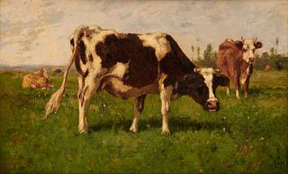 WILLIAM HENRY HOWE, (American, 1846-1929), Cows in a Grassy Field, 1898